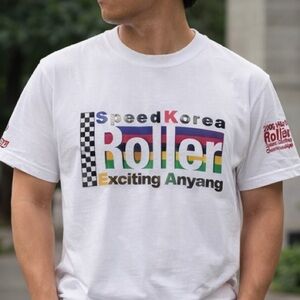 2006 World Speed Skating Championships Unisex T-Shirt M White Checkered Graphics